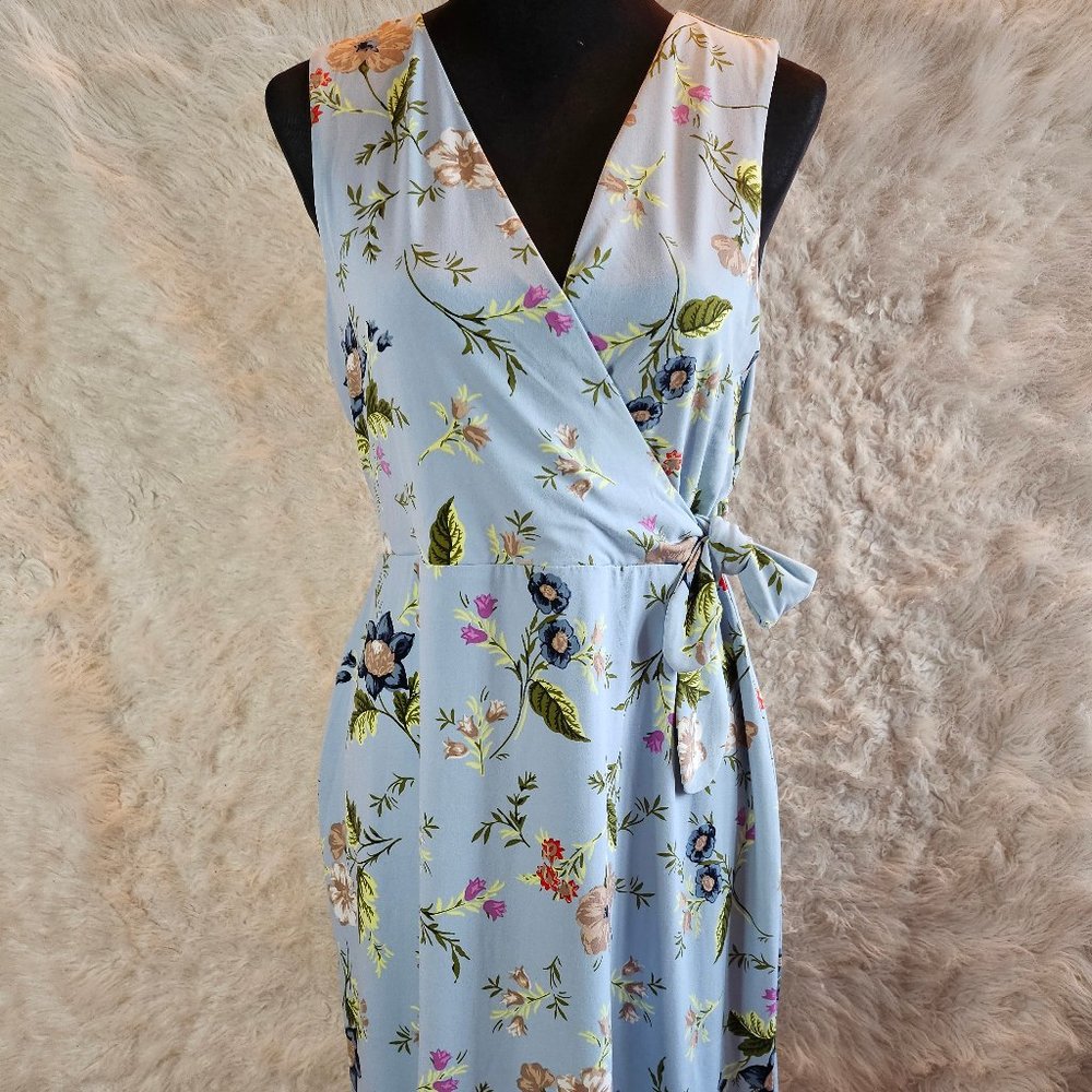 Ann Taylor Women's Blue Flora Sleeves Wrap Dress Size S